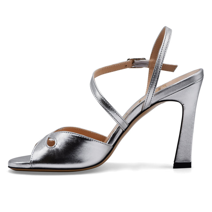 Sandali Matteo Pitti Donna Vera Pelle Argento 1453 Made In Italy