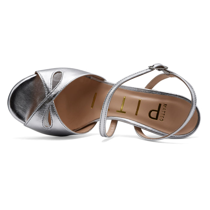 Sandali Matteo Pitti Donna Vera Pelle Argento 1453 Made In Italy