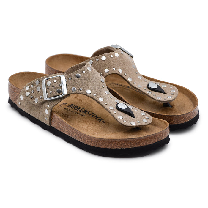 Sandali Donna Birkenstock Gizeh Rivet Border Taupe Con Rivetti