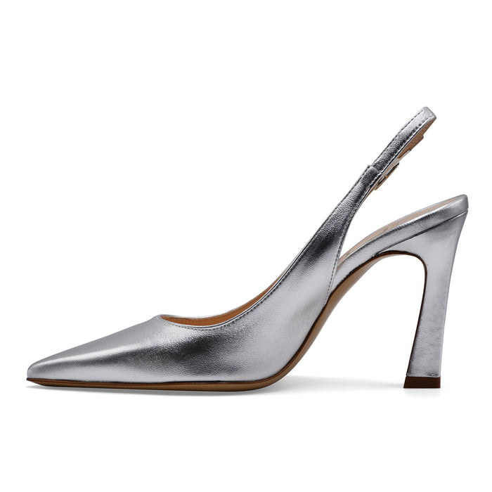 Slingback Donna Matteo Pitti Pelle Laminato Argento Elegante