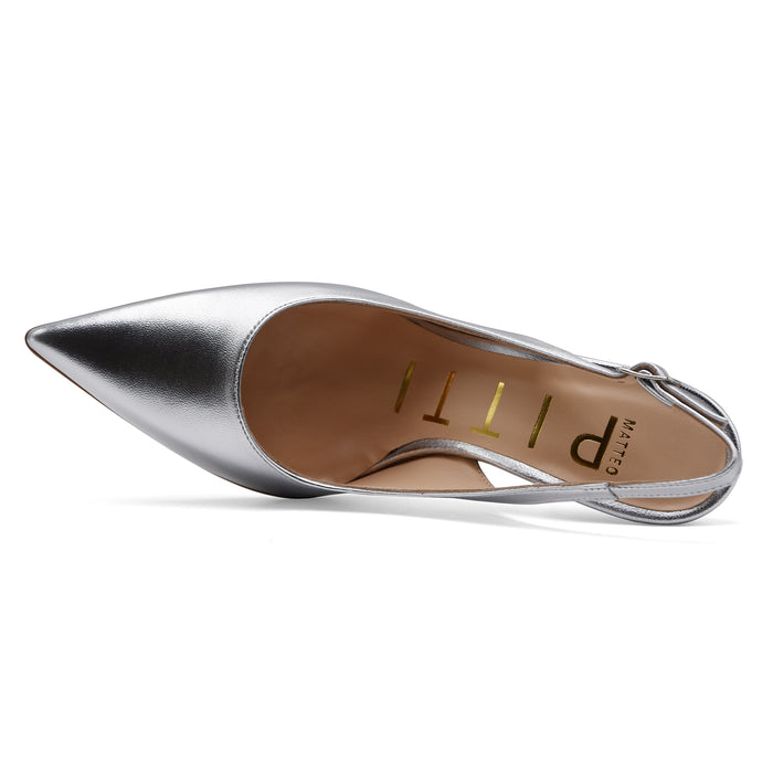 Slingback Donna Matteo Pitti Pelle Laminato Argento Elegante