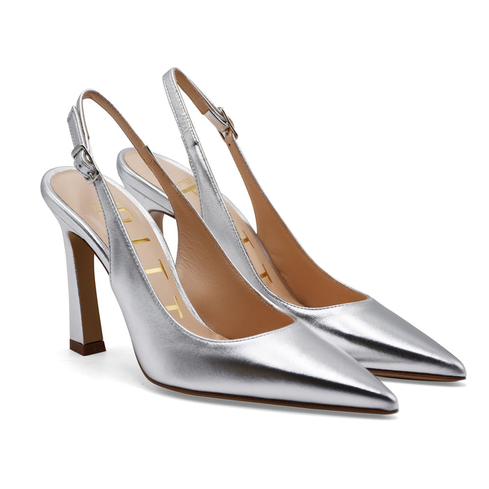 Slingback Donna Matteo Pitti Pelle Laminato Argento Elegante
