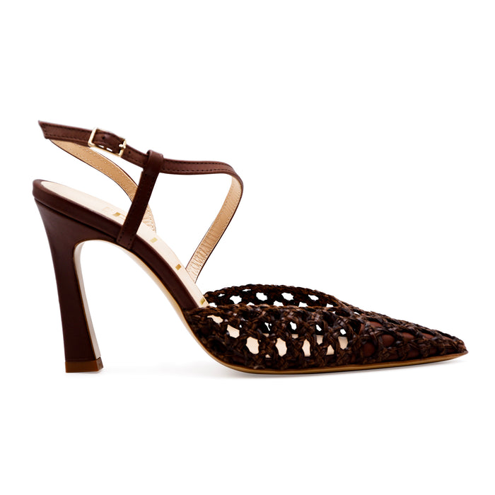 Slingback Matteo Pitti Donna 1557 Marrone Cinturino In Pelle