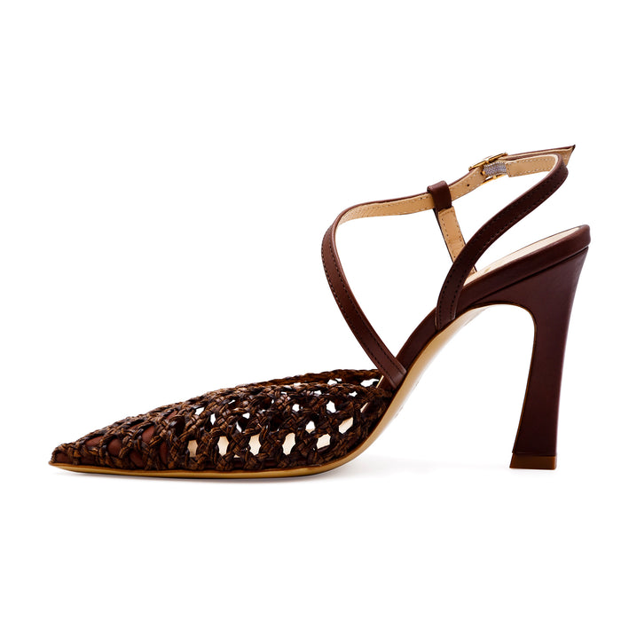 Slingback Matteo Pitti Donna 1557 Marrone Cinturino In Pelle
