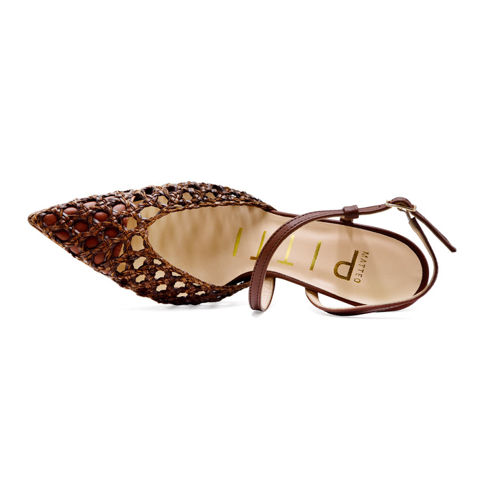 Slingback Matteo Pitti Donna 1557 Marrone Cinturino In Pelle