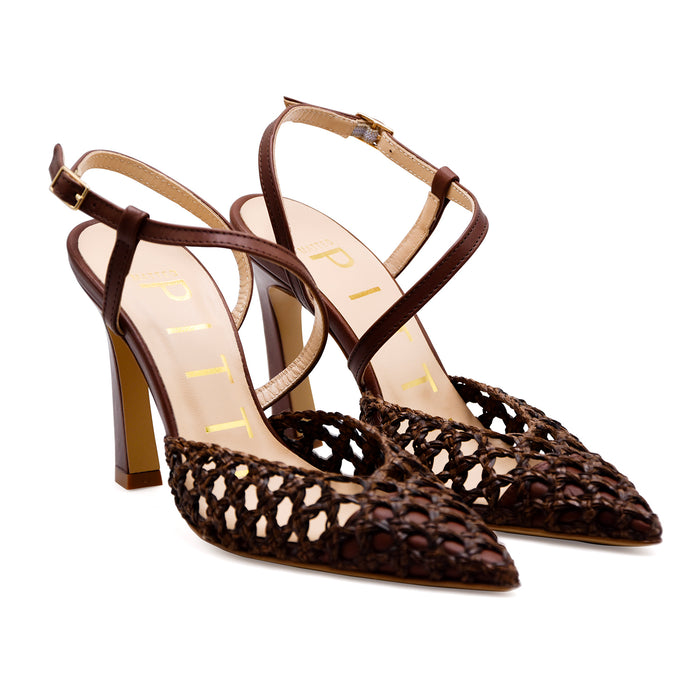 Slingback Matteo Pitti Donna 1557 Marrone Cinturino In Pelle