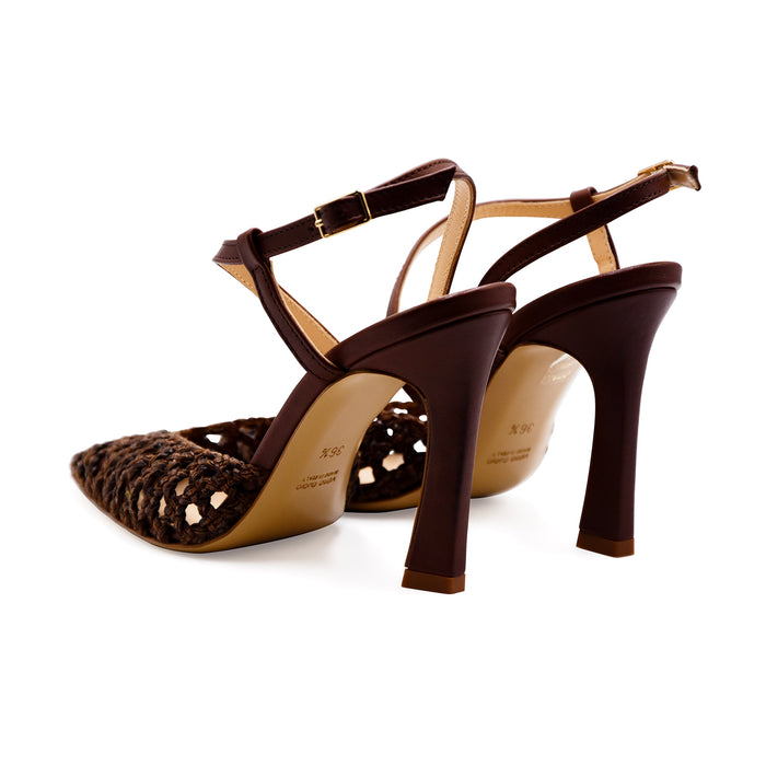 Slingback Matteo Pitti Donna 1557 Marrone Cinturino In Pelle