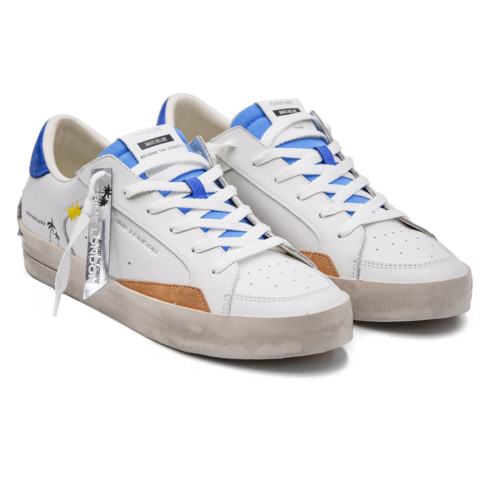 Crime Sneakers SK8 Deluxe Uomo Bianco Con Linguetta Nylon Bluette
