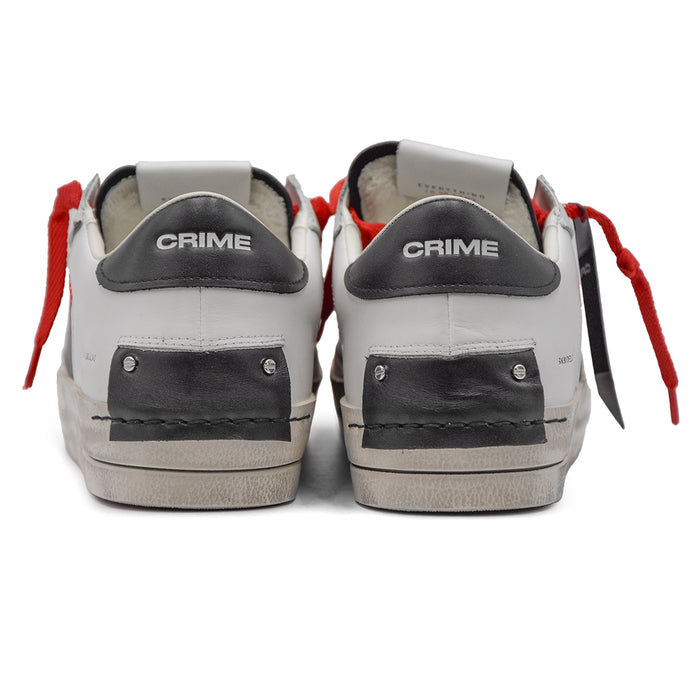 Crime Sneakers Uomo SK8 Deluxe Bianco Nero Effetto Distressed