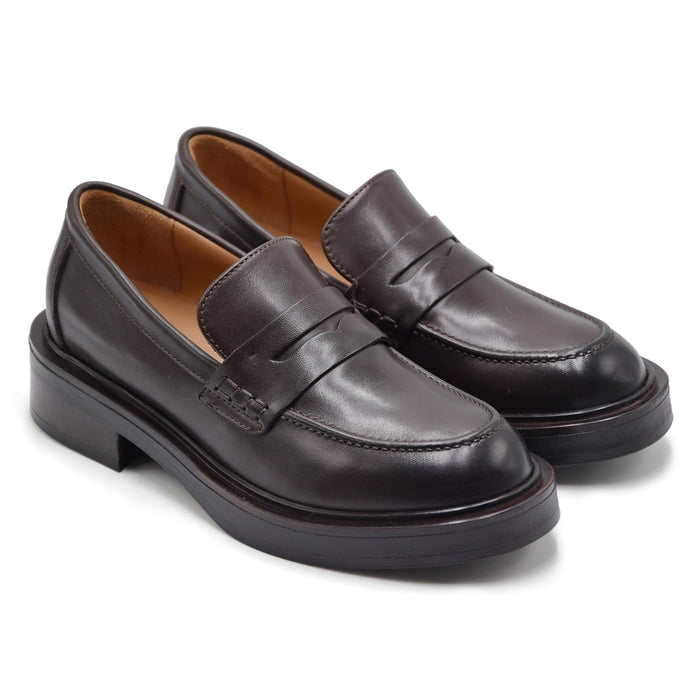 Mocassini Classici Donna Riccardo P. Pelle Marrone Testa Moro