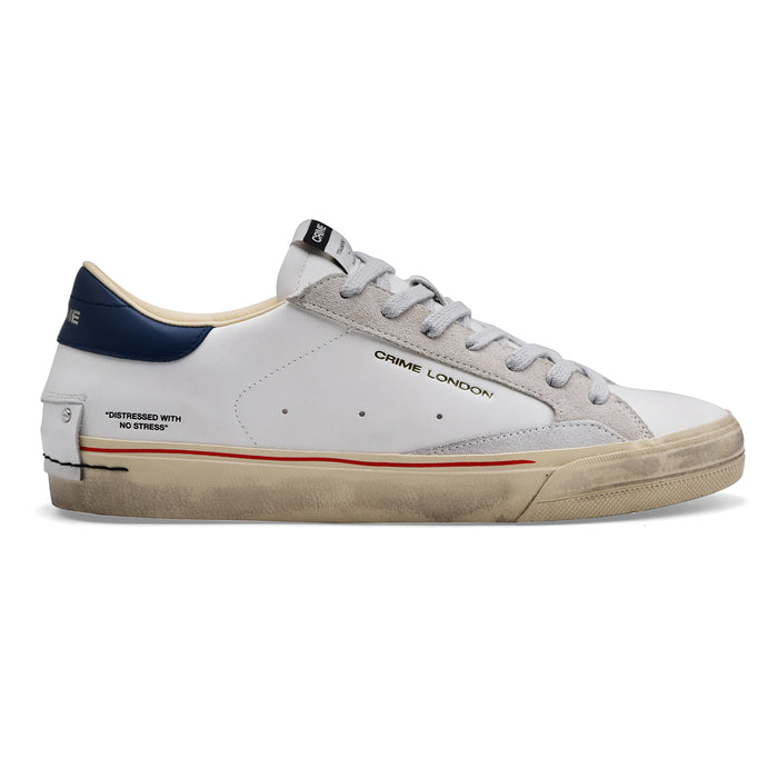 Crime London Men's Distressed Lo 2.0 Oxford Sneakers White Blue