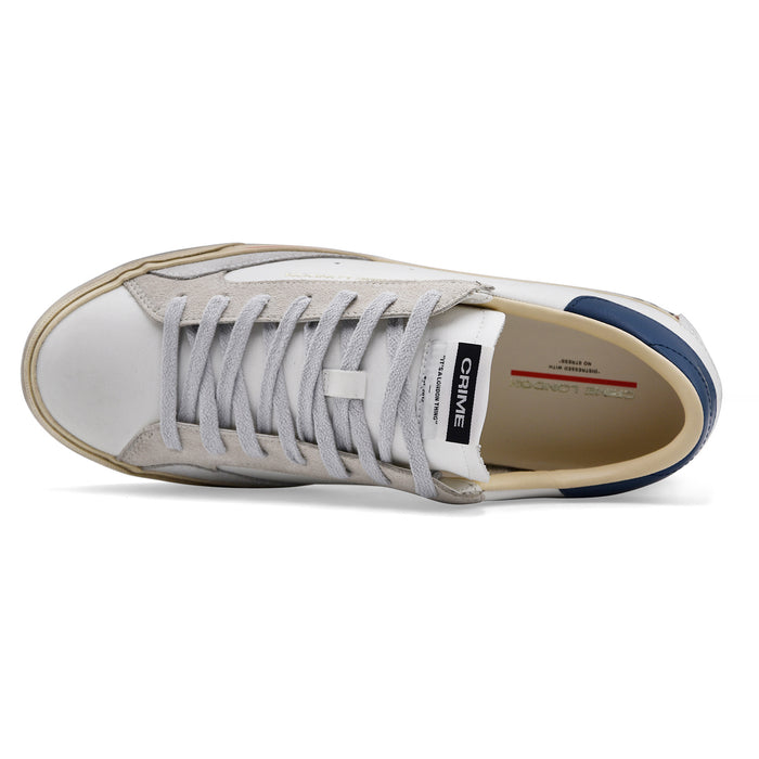 Crime London Men's Distressed Lo 2.0 Oxford Sneakers White Blue