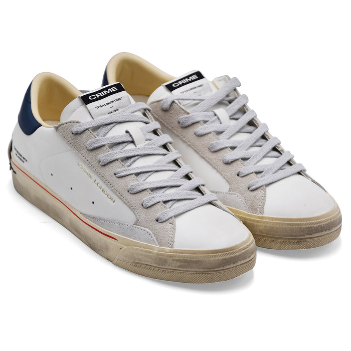 Crime London Men's Distressed Lo 2.0 Oxford Sneakers White Blue