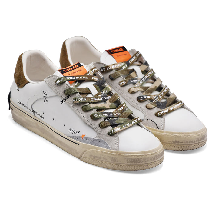 Sneakers Crime London Uomo DISTRESSED Bianca Tallone In Camoscio
