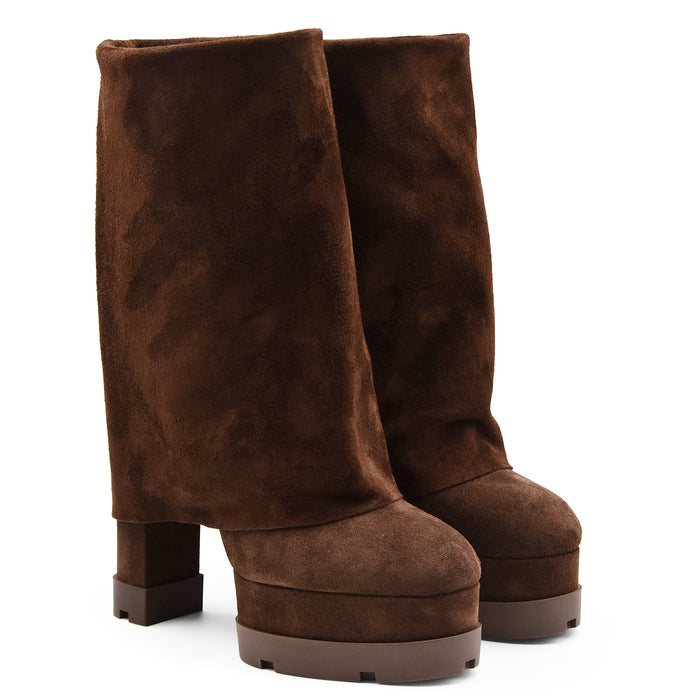 Stivaletti Casadei Reversibili Nancy Donna Suede Cacao Plateau