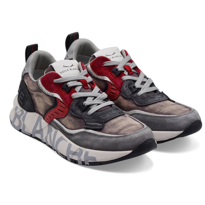 Voile Blanche Sneakers Uomo CLUB01 Grigio Con Dettagli Rossi