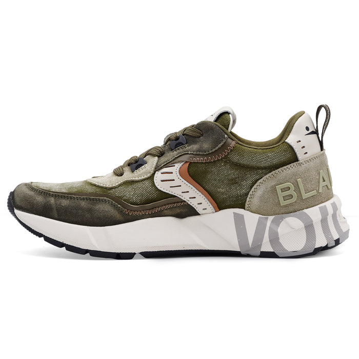 Sneakers Voile Blanche Uomo CLUB01 Verde Militare Suola Bianca