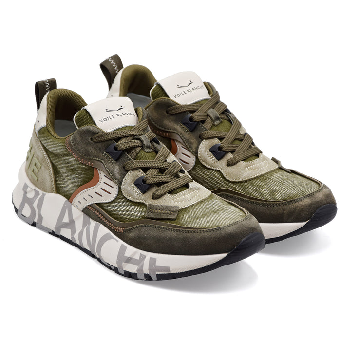 Sneakers Voile Blanche Uomo CLUB01 Verde Militare Suola Bianca