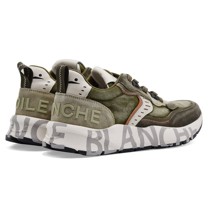Sneakers Voile Blanche Uomo CLUB01 Verde Militare Suola Bianca
