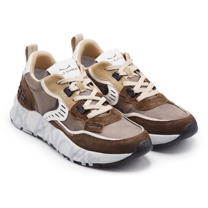Sneakers Voile Blanche Uomo Club01 Marrone Taupe Suede Delavé