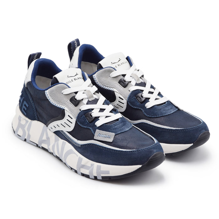 Sneakers Voile Blanche Uomo Club01 Blu Suola Logo Serigrafato