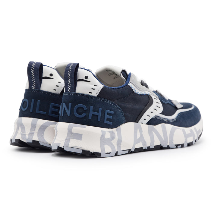 Sneakers Voile Blanche Uomo Club01 Blu Suola Logo Serigrafato