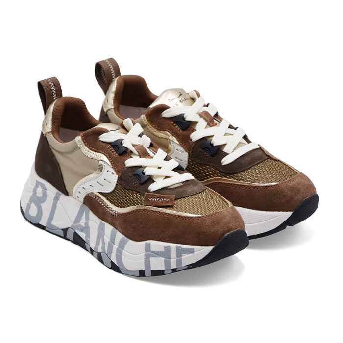 Voile Blanche Sneakers Donna Camoscio Marrone E Beige CLUB105