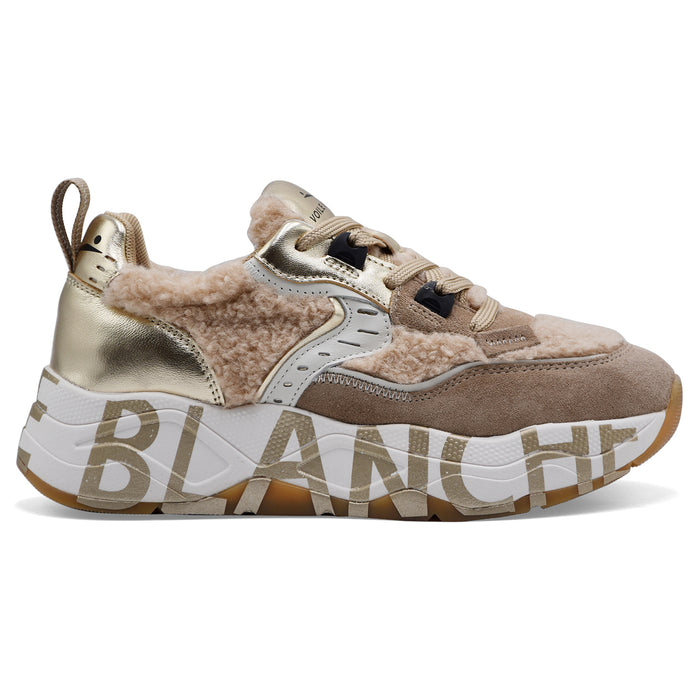 Sneakers Voile Blanche Donna CLUB105 In Teddy E Camoscio Beige