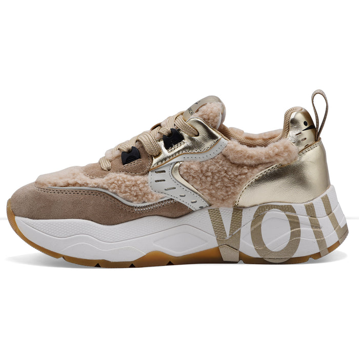 Sneakers Voile Blanche Donna CLUB105 In Teddy E Camoscio Beige