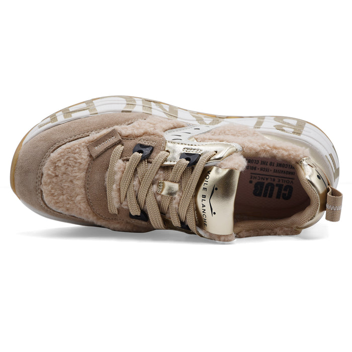 Sneakers Voile Blanche Donna CLUB105 In Teddy E Camoscio Beige