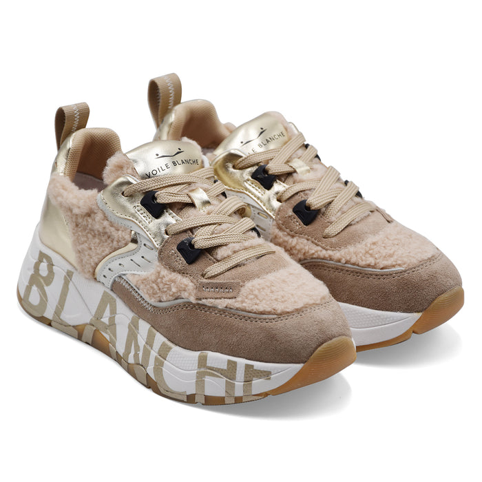 Sneakers Voile Blanche Donna CLUB105 In Teddy E Camoscio Beige