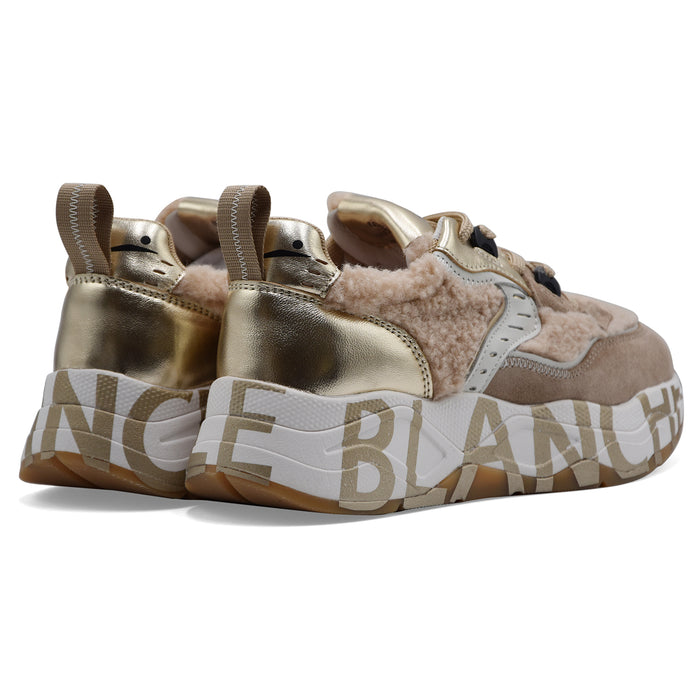 Sneakers Voile Blanche Donna CLUB105 In Teddy E Camoscio Beige