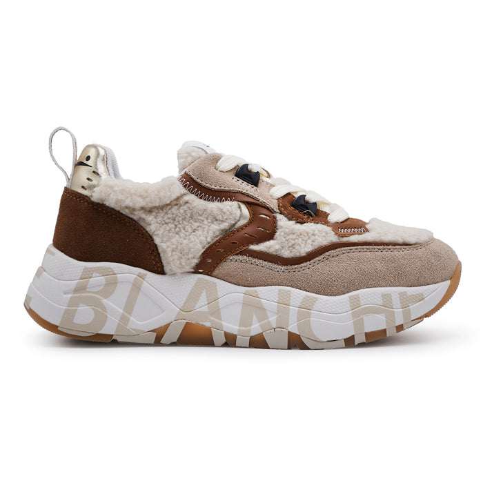 Sneakers Donna Voile Blanche CLUB105 Cognac Beige E Teddy
