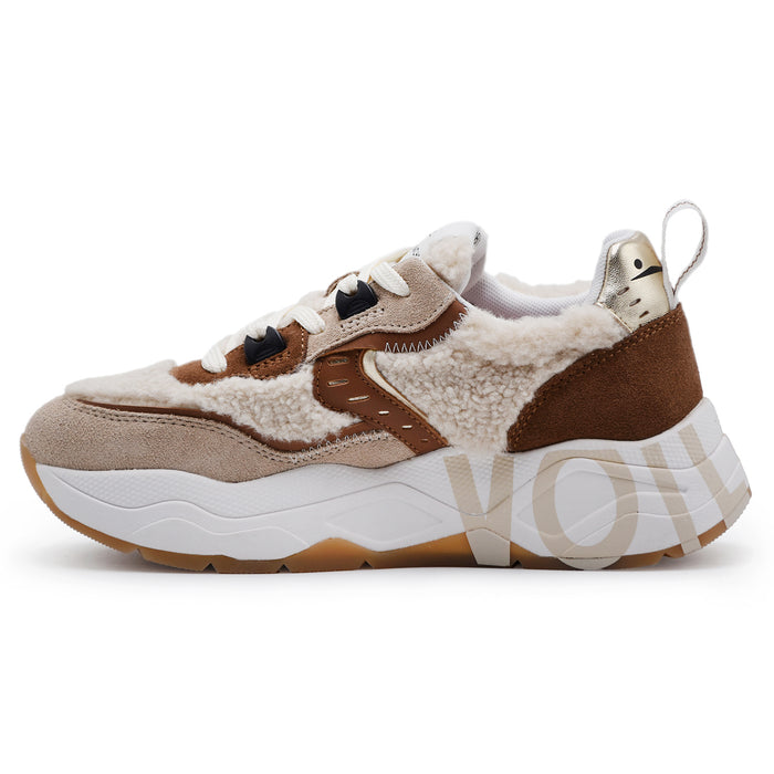 Sneakers Donna Voile Blanche CLUB105 Cognac Beige E Teddy