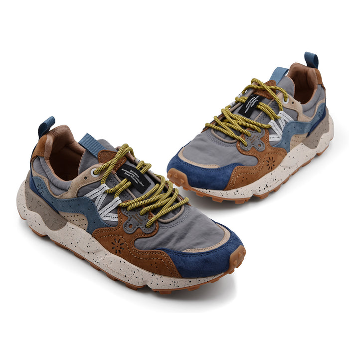 Sneakers Uomo Flower Mountain Yamano 3 In Pelle Blu E Marrone