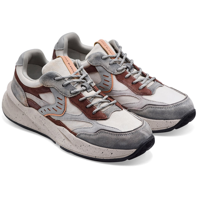 Voile Blanche Men's Club22 Leather Sneakers Light Gray Brown