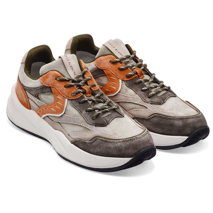 Voile Blanche Men's Club22 Leather Suede Army Green Sand Sneakers
