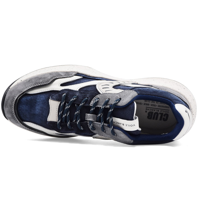 Voile Blanche Men's Club22 Washed Grey Blue Leather Sneakers