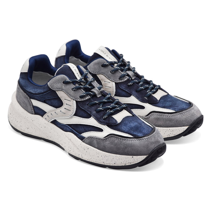 Voile Blanche Men's Club22 Washed Grey Blue Leather Sneakers