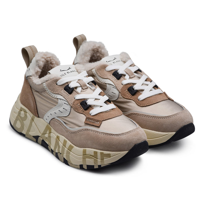 Sneakers Voile Blanche Donna Beige CLUB105 FUR Interno In Teddy