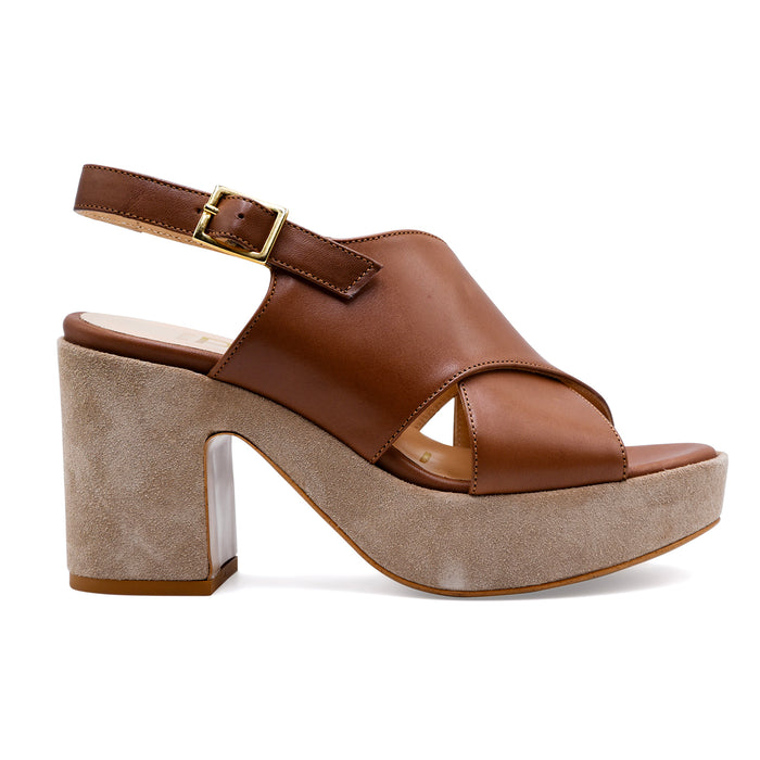 Matteo Pitti Donna Sandali 2052 Pelle Marrone E Camoscio Beige