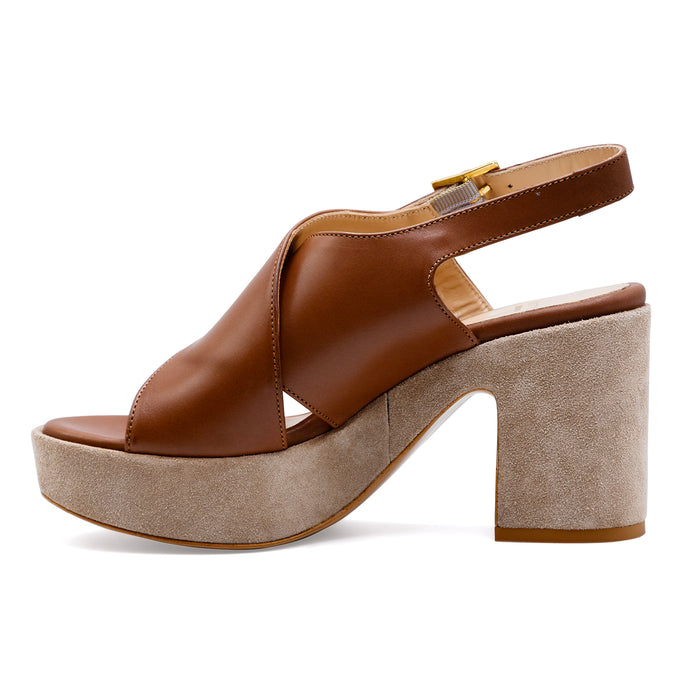 Matteo Pitti Donna Sandali 2052 Pelle Marrone E Camoscio Beige