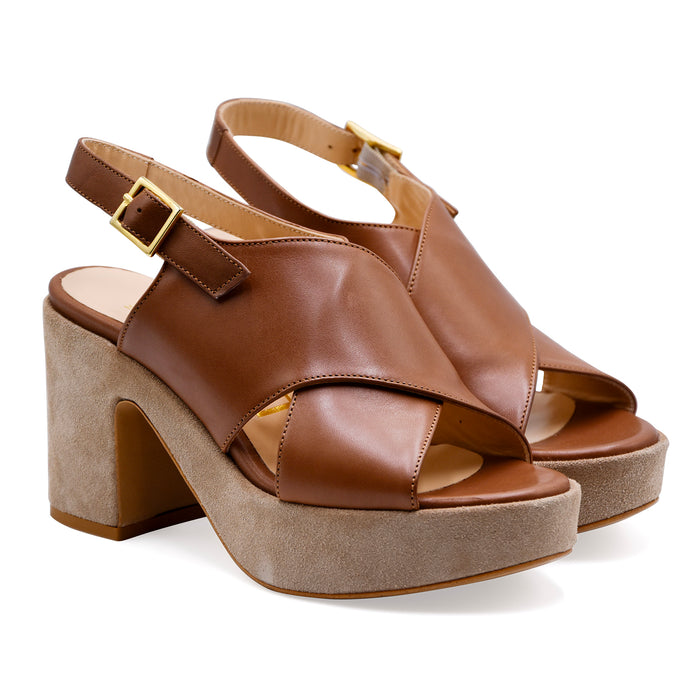 Matteo Pitti Donna Sandali 2052 Pelle Marrone E Camoscio Beige