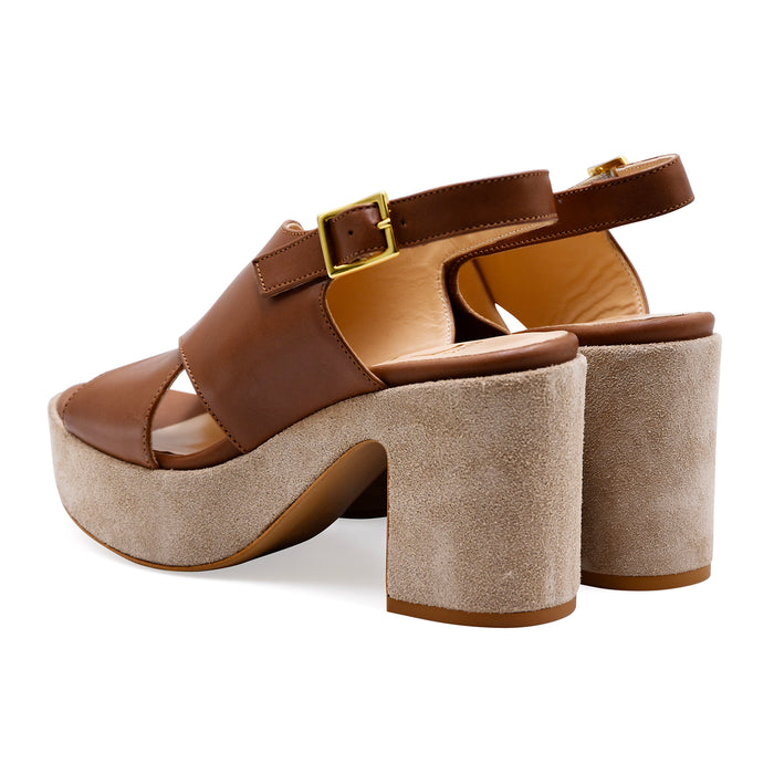 Matteo Pitti Donna Sandali 2052 Pelle Marrone E Camoscio Beige