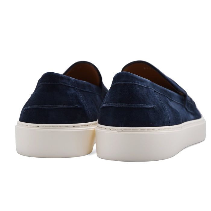 Mocassini Uomo Riccardo P. Camoscio Blu Suola Bianca In Gomma