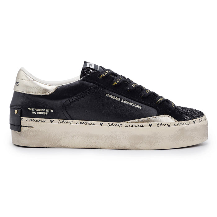 Sneakers Crime London Donna Distressed Platform Nero Oro Glitter