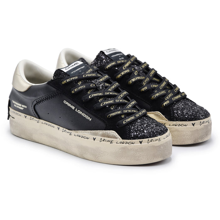 Sneakers Crime London Donna Distressed Platform Nero Oro Glitter