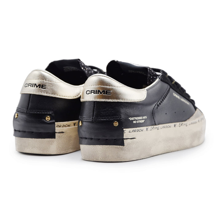 Sneakers Crime London Donna Distressed Platform Nero Oro Glitter