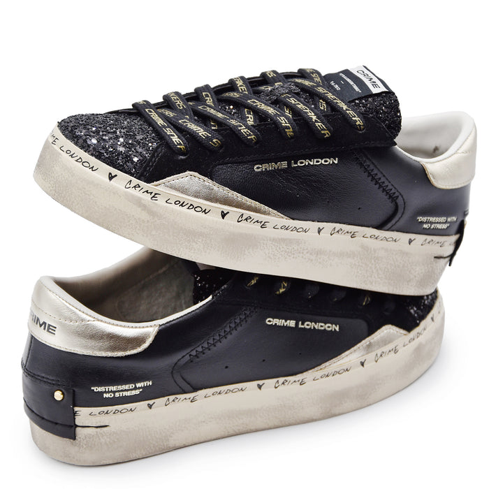 Sneakers Crime London Donna Distressed Platform Nero Oro Glitter