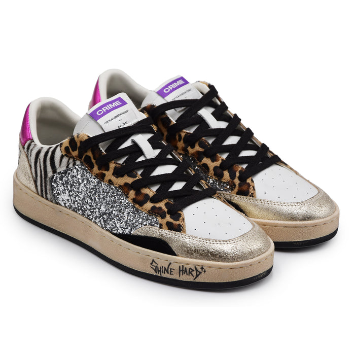 Sneakers Crime London Donna Chelsea Jungle Fever Glitter Argento